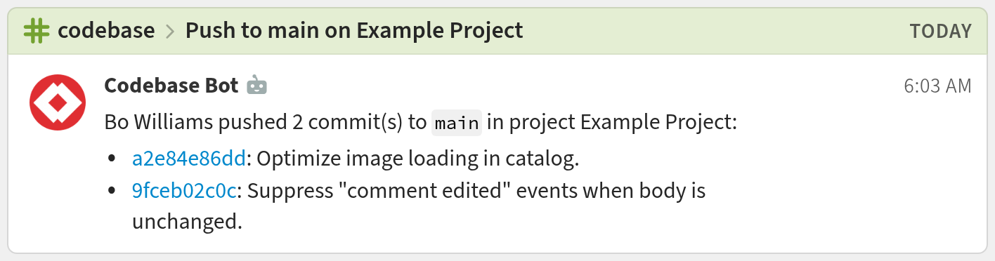 Codebase bot message